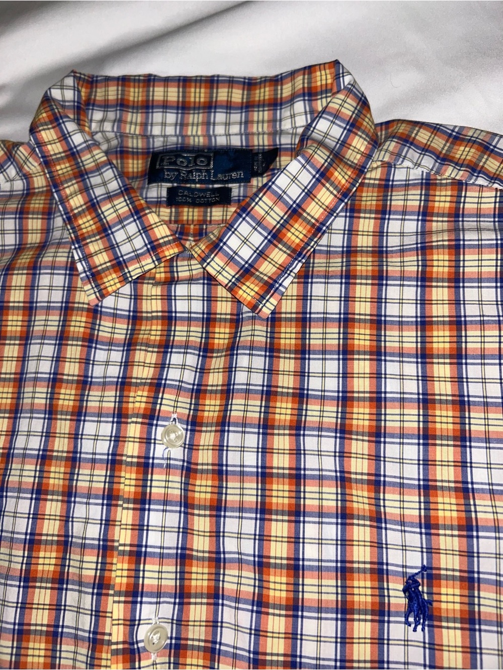 Polo by Ralph Lauren Orange, Blue & White Plaid Button-Down Shirt